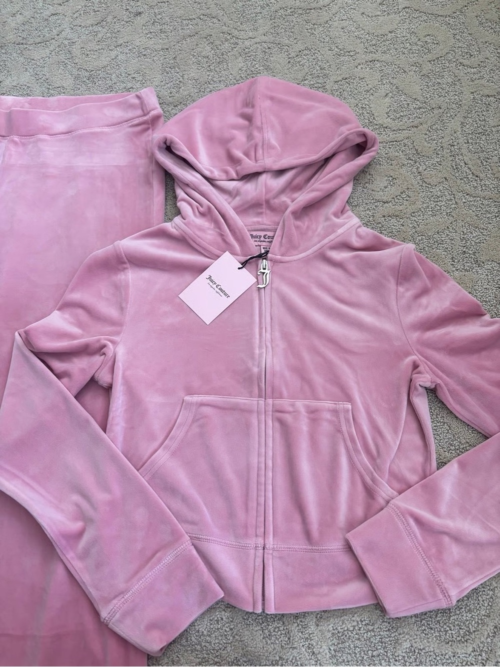 $199 NWT Size L JUICY COUTURE BLING Velour TRACKSUIT -Rose Pink  Pants Hoodie
